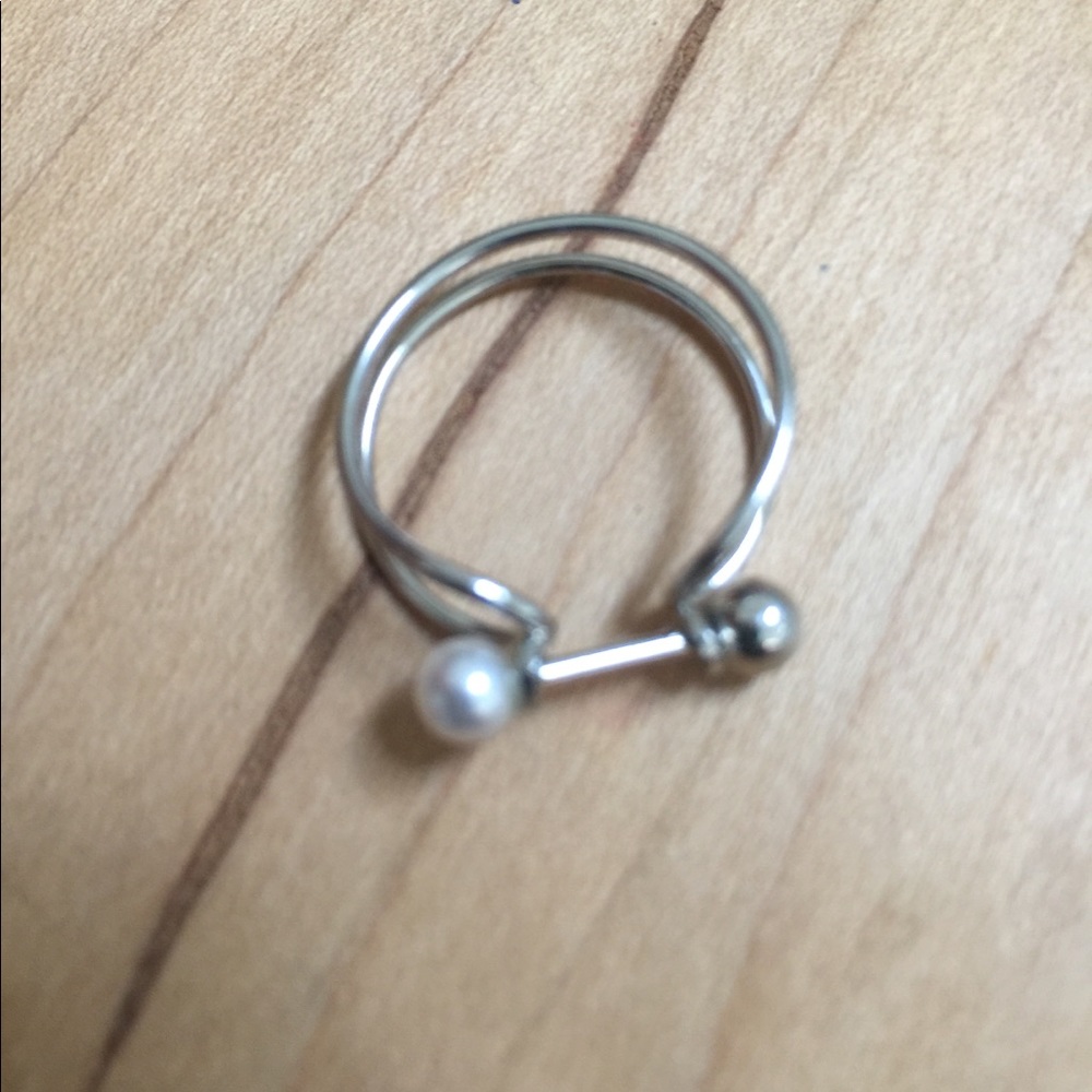 Free People Ring Silver Faux Pearl Size 7 Boho